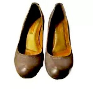 Calvin Klein Jeans Alesha Leather Wedge Pumps- Brown , US 10M